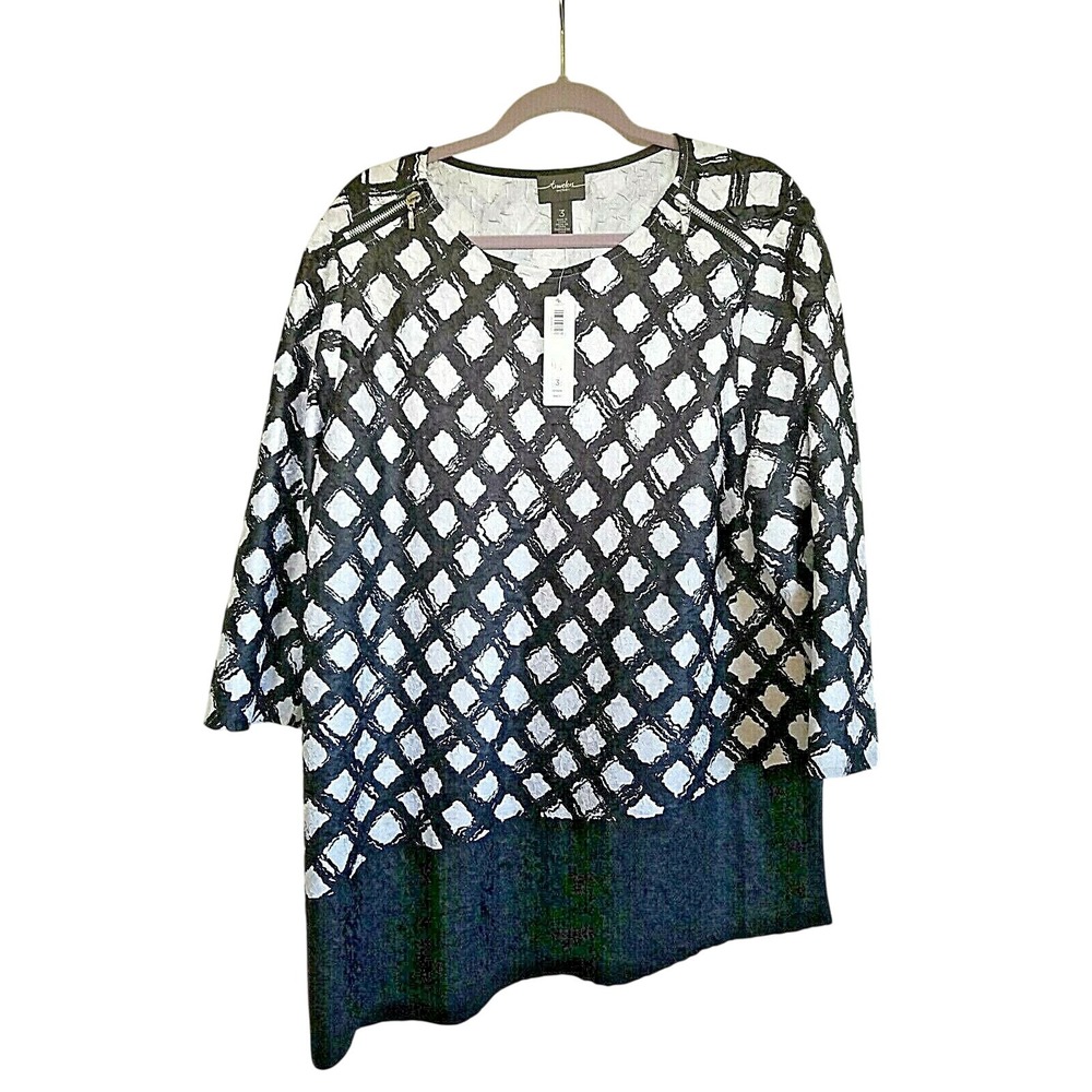 Chico's 3 XL Women's Travelers‎ Grid Crushed Blouse Top 3/4 Slv NWT RV $99